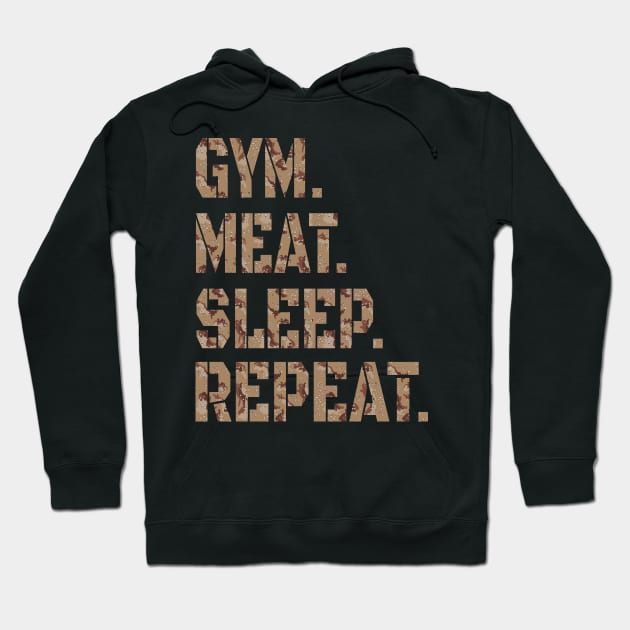 GYM MEAT SLEEP REPEAT CARNIVORE ATHLETIC STENCIL DESERT CAMO SPORT STYLE Hoodie by CarnivoreMerch